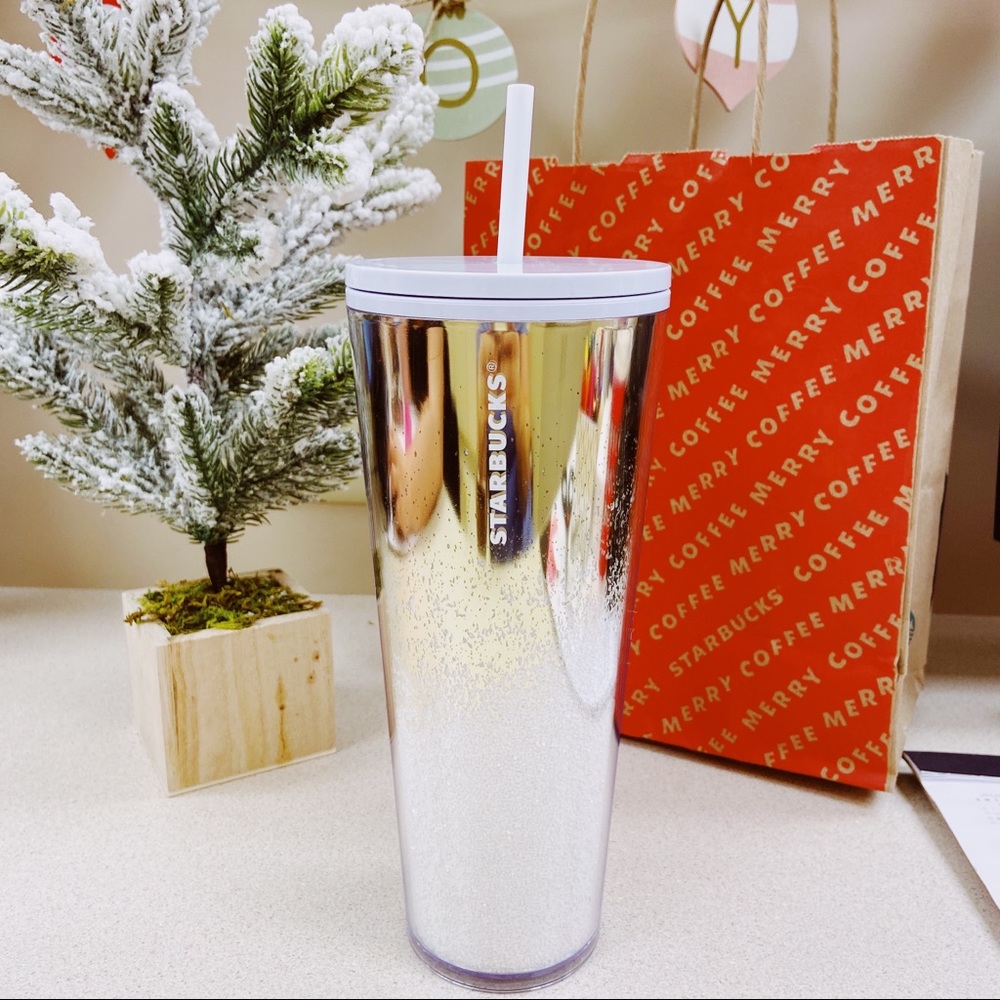 2019 Holiday Starbucks Gold White Glitter Cup 24oz